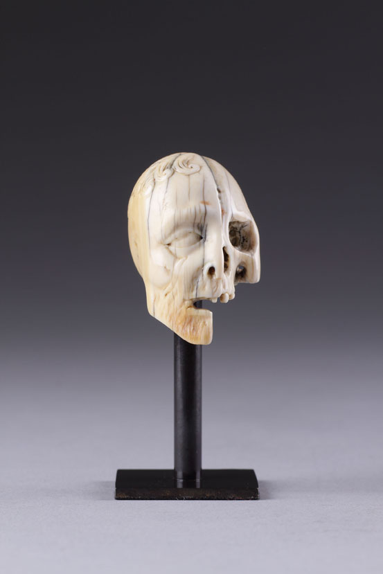 German Carved Ivory Double Sided Vanitas Rosary Bead 
